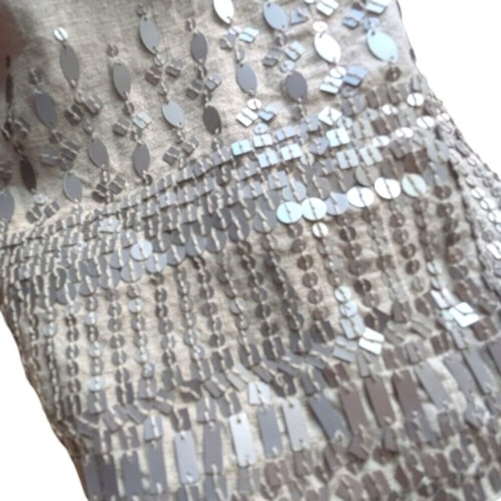 Eileen Fisher Organic Linen Gray Sequin Dress 8 - Picture 4 of 6